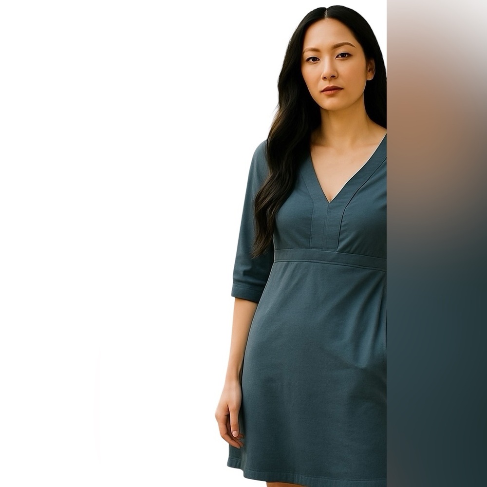 BODEN 3/4 SLEEVE BLUE NOTCH OFFICE JERSEY MINIMALIST DRESS 4R